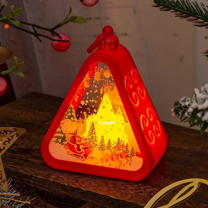 Christmas Retro LED Night Light Lantern | Xmas Holiday Decor Glowing Window Tabletop Ornament Prop Ambiance Gift - drollido