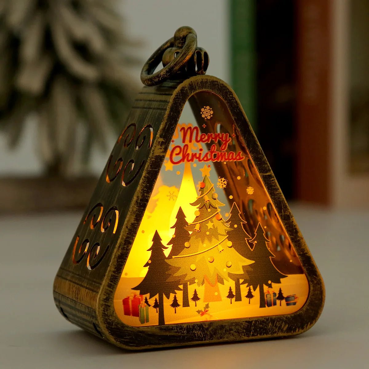 Christmas Retro LED Night Light Lantern | Xmas Holiday Decor Glowing Window Tabletop Ornament Prop Ambiance Gift - drollido