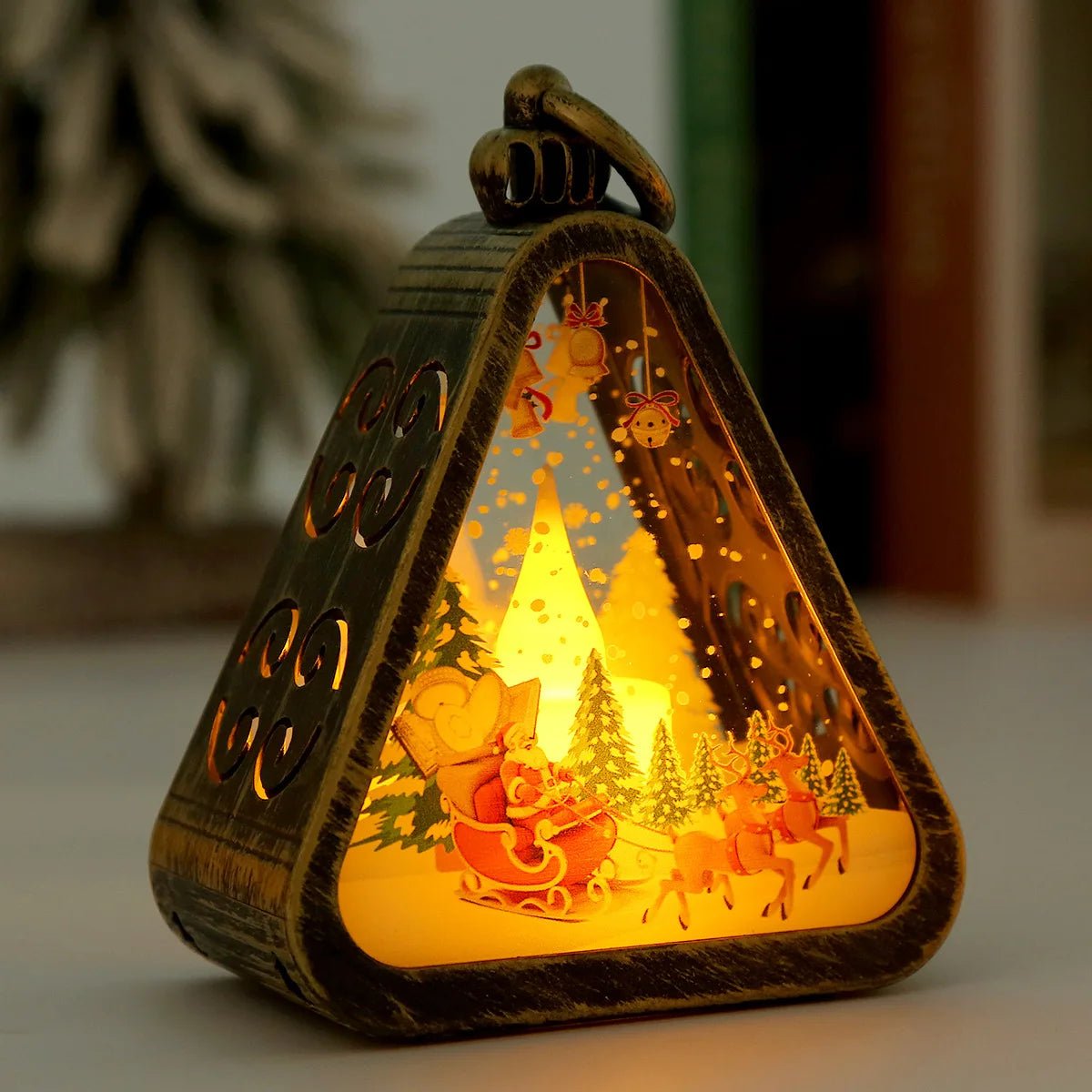 Christmas Retro LED Night Light Lantern | Xmas Holiday Decor Glowing Window Tabletop Ornament Prop Ambiance Gift - drollido