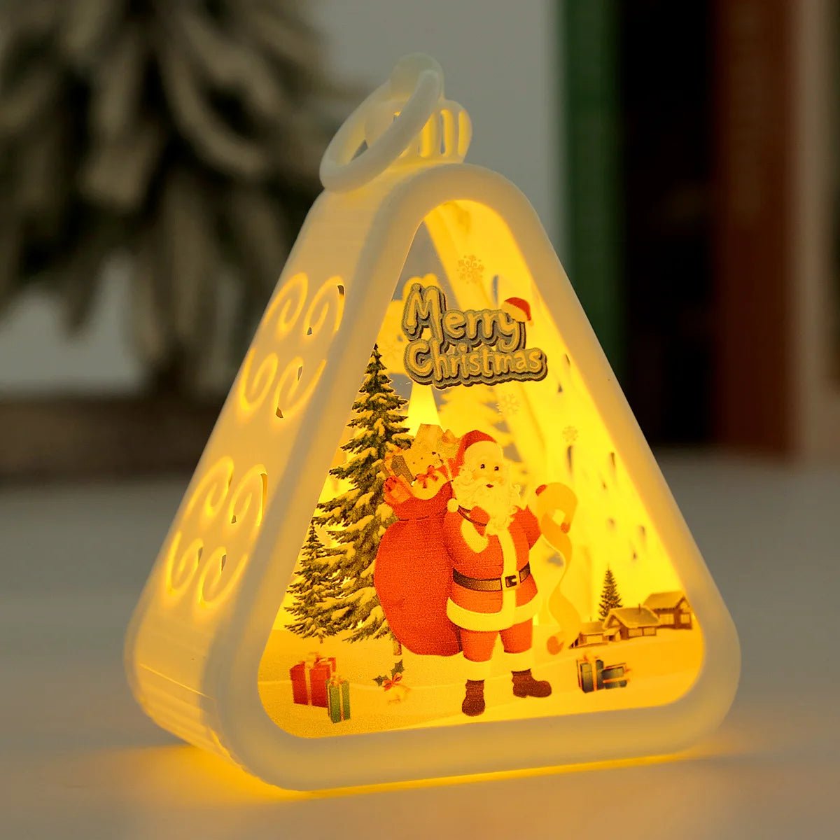 Christmas Retro LED Night Light Lantern | Xmas Holiday Decor Glowing Window Tabletop Ornament Prop Ambiance Gift - drollido