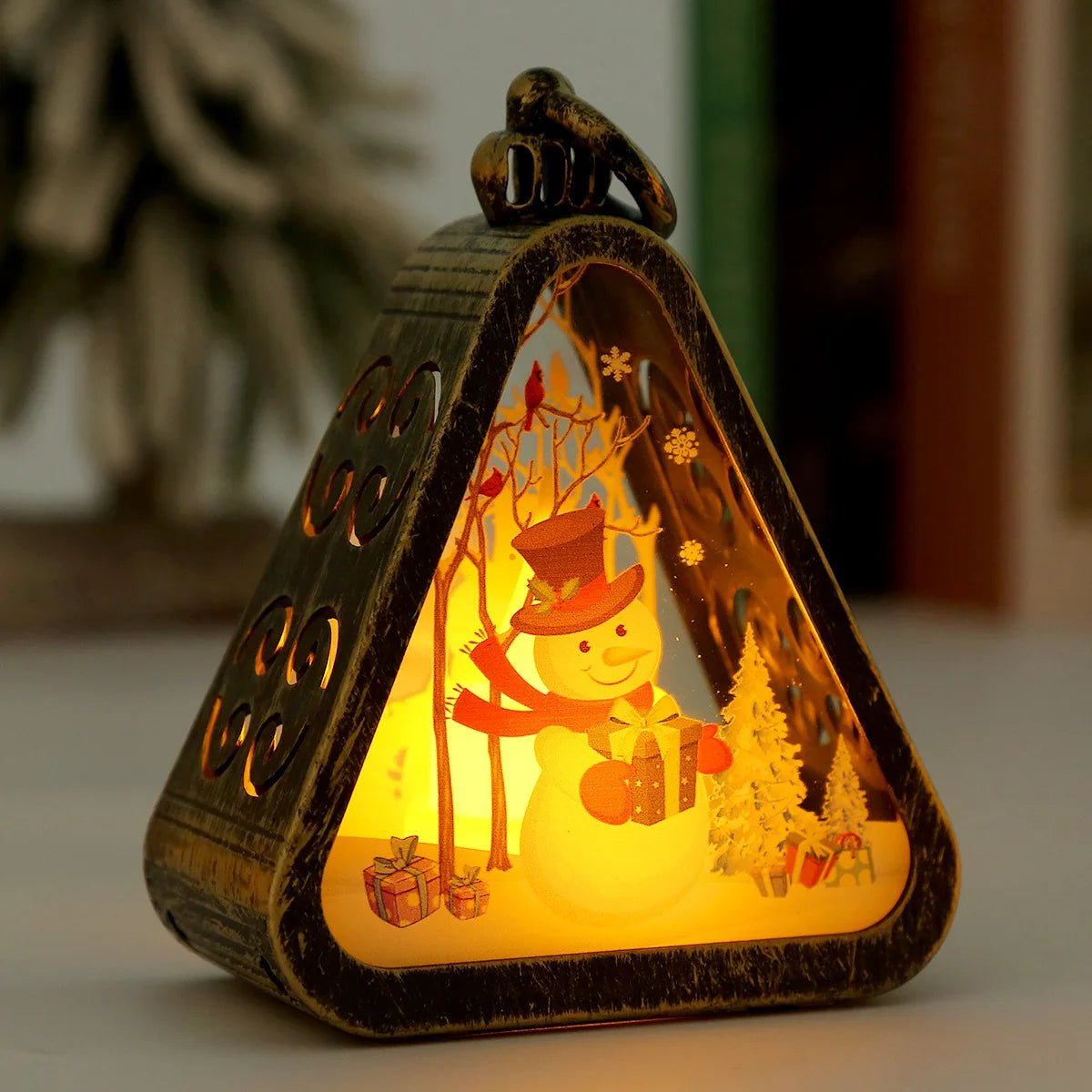 Christmas Retro LED Night Light Lantern | Xmas Holiday Decor Glowing Window Tabletop Ornament Prop Ambiance Gift - drollido