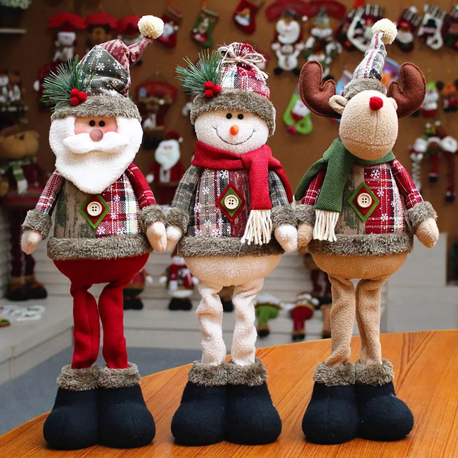 Christmas Santa Snowman - Reindeer Christmas Decoration 2024 Leg Table Mantel Decoration Plush Dolls Christmas Gifts for Kids Baby - drollido