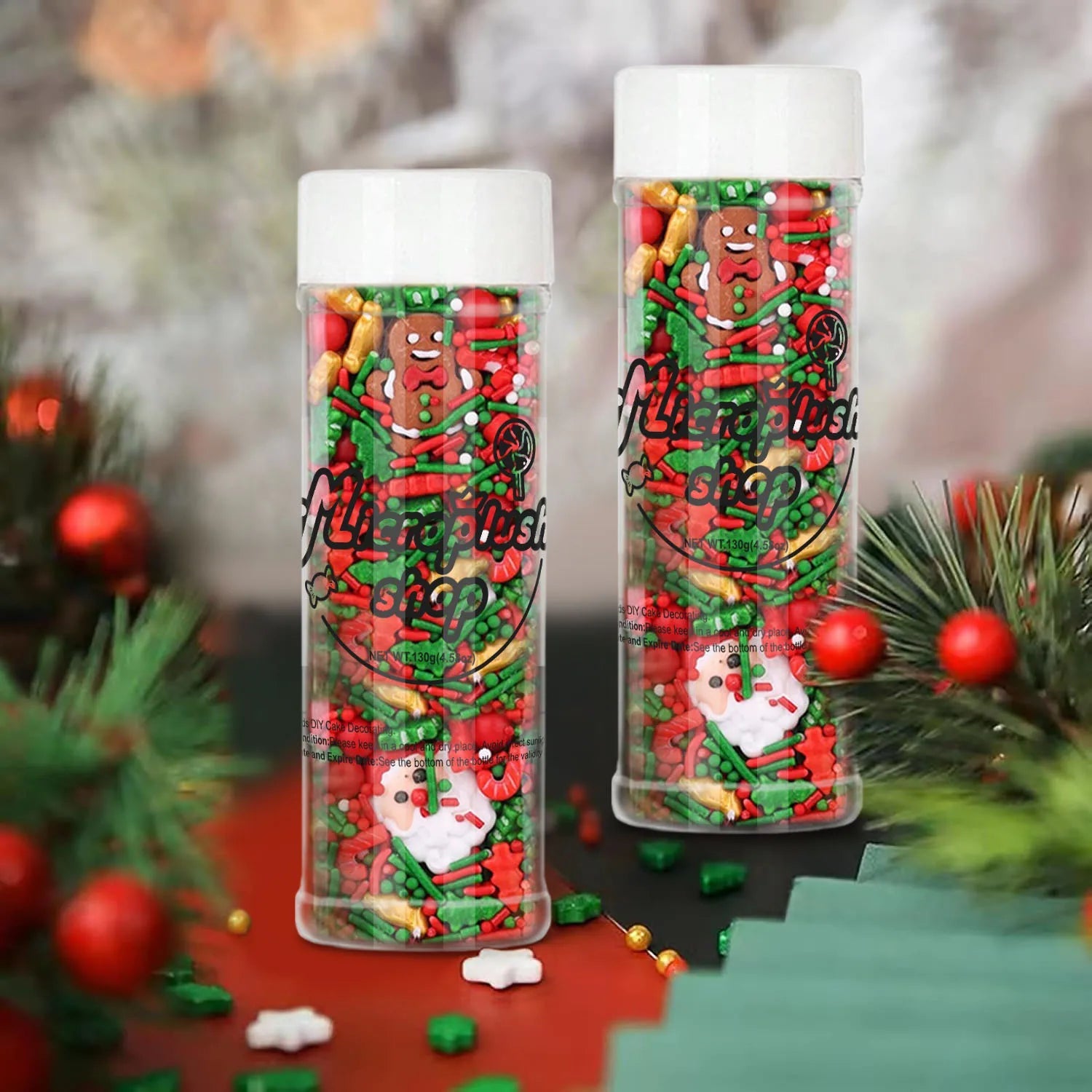 Christmas Sprinkles Mix Christmas Tree Santa Claus Sprinkles Christmas Jimmies Red and Green Sprinkle for Cookie Baking Decor - drollido