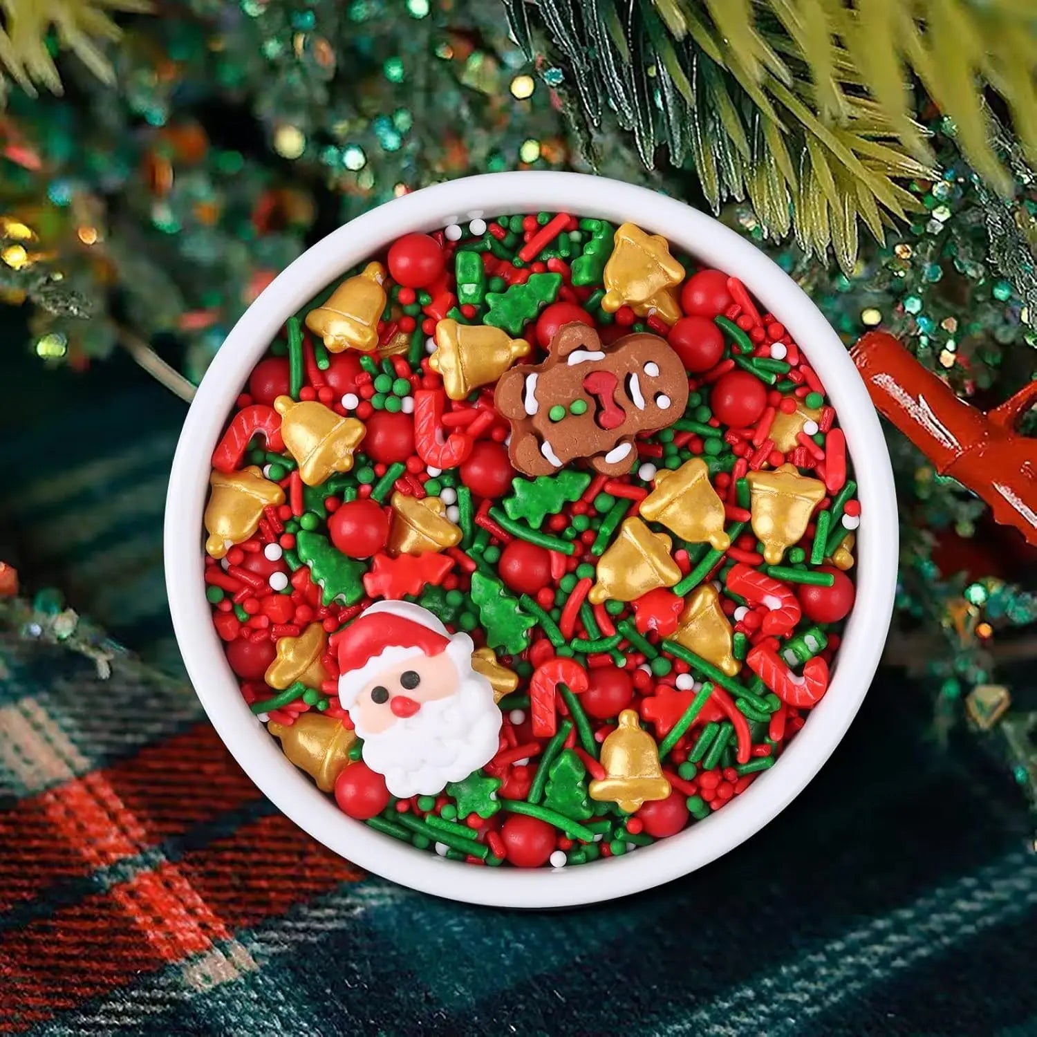 Christmas Sprinkles Mix Christmas Tree Santa Claus Sprinkles Christmas Jimmies Red and Green Sprinkle for Cookie Baking Decor - drollido