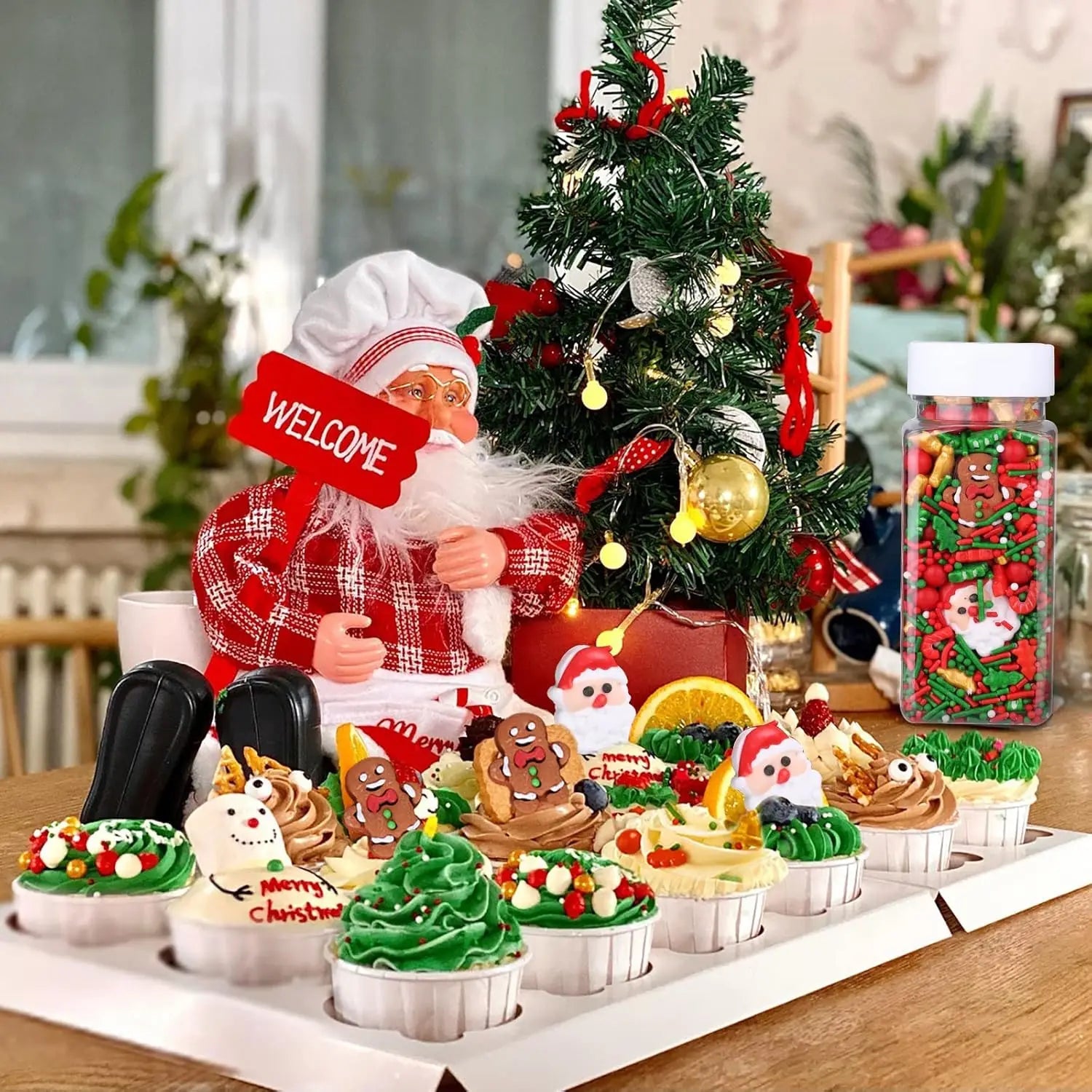 Christmas Sprinkles Mix Christmas Tree Santa Claus Sprinkles Christmas Jimmies Red and Green Sprinkle for Cookie Baking Decor - drollido