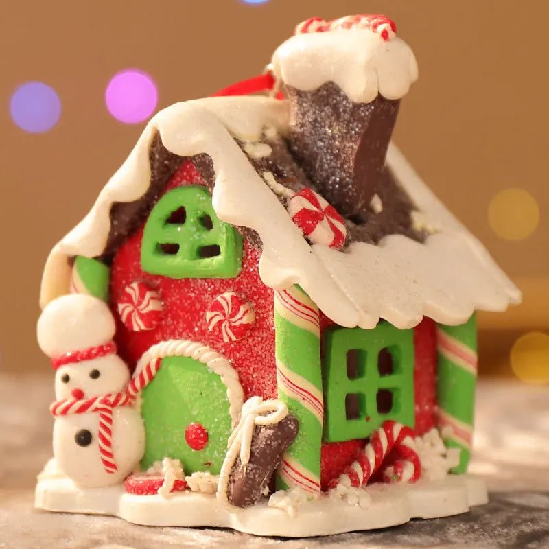 Christmas Theme LED Pendant Snowman Gingerbread Santa Claus Light House Soft Pottery Hanging Tree Home New Year Party Decoration - drollido