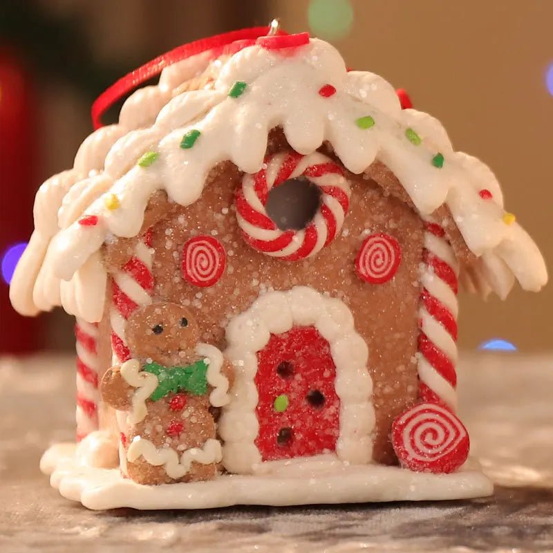 Christmas Theme LED Pendant Snowman Gingerbread Santa Claus Light House Soft Pottery Hanging Tree Home New Year Party Decoration - drollido