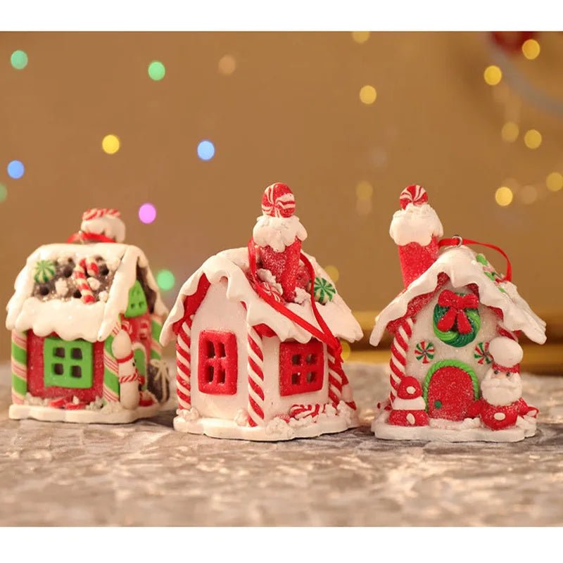 Christmas Theme LED Pendant Snowman Gingerbread Santa Claus Light House Soft Pottery Hanging Tree Home New Year Party Decoration - drollido