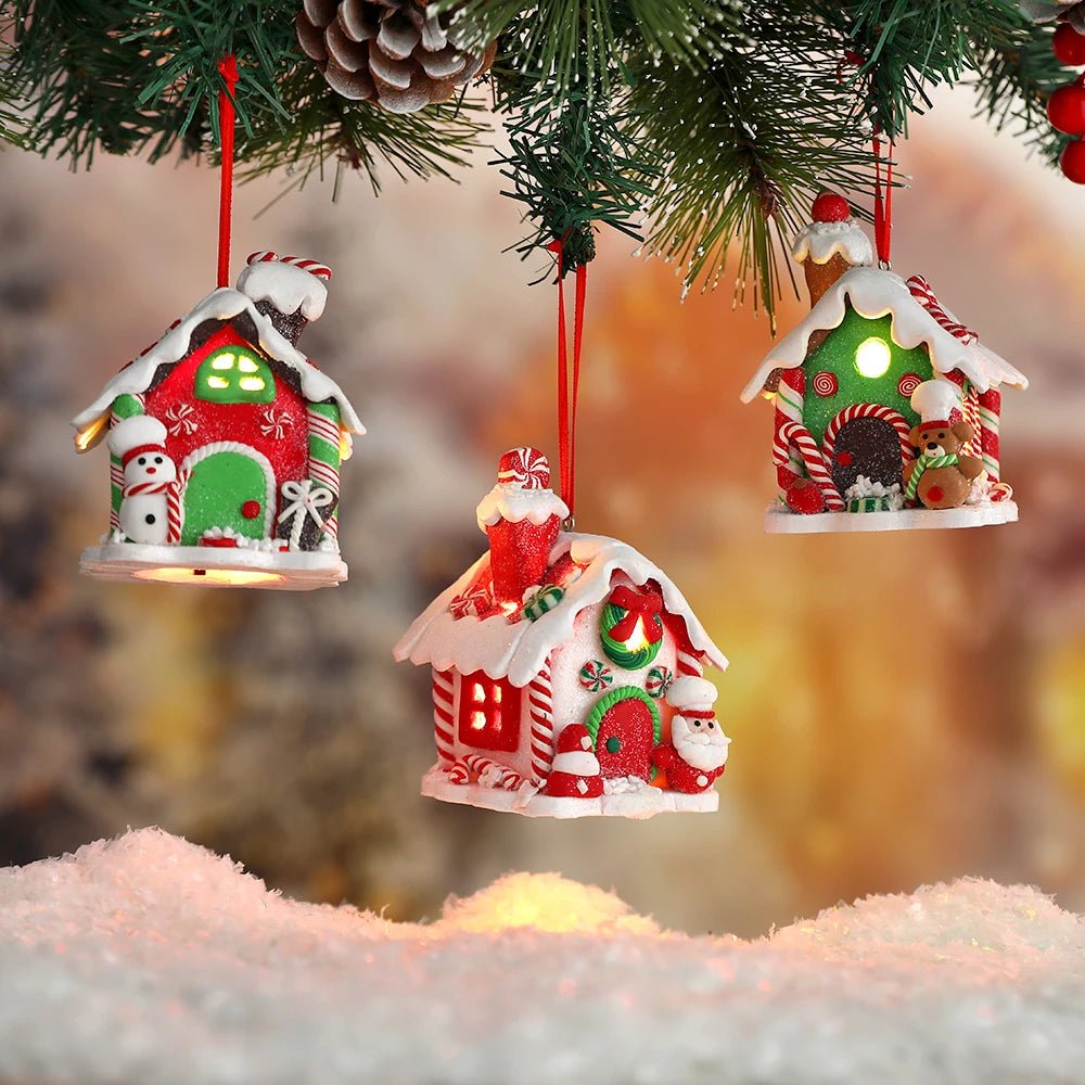Christmas Theme LED Pendant Snowman Gingerbread Santa Claus Light House Soft Pottery Hanging Tree Home New Year Party Decoration - drollido
