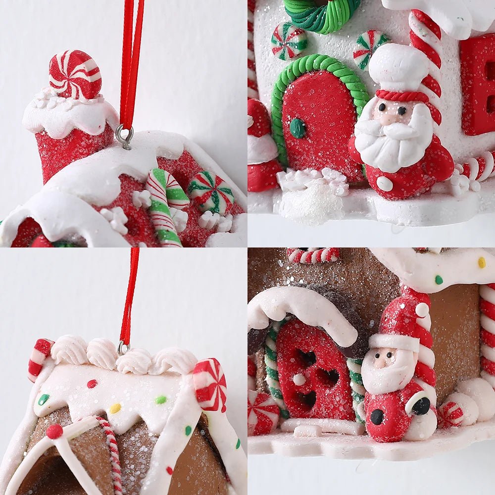Christmas Theme LED Pendant Snowman Gingerbread Santa Claus Light House Soft Pottery Hanging Tree Home New Year Party Decoration - drollido