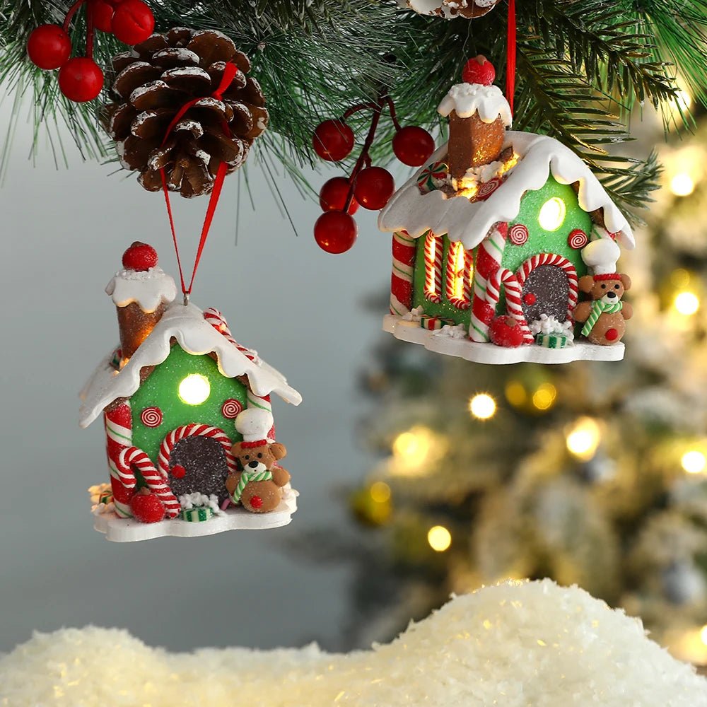 Christmas Theme LED Pendant Snowman Gingerbread Santa Claus Light House Soft Pottery Hanging Tree Home New Year Party Decoration - drollido