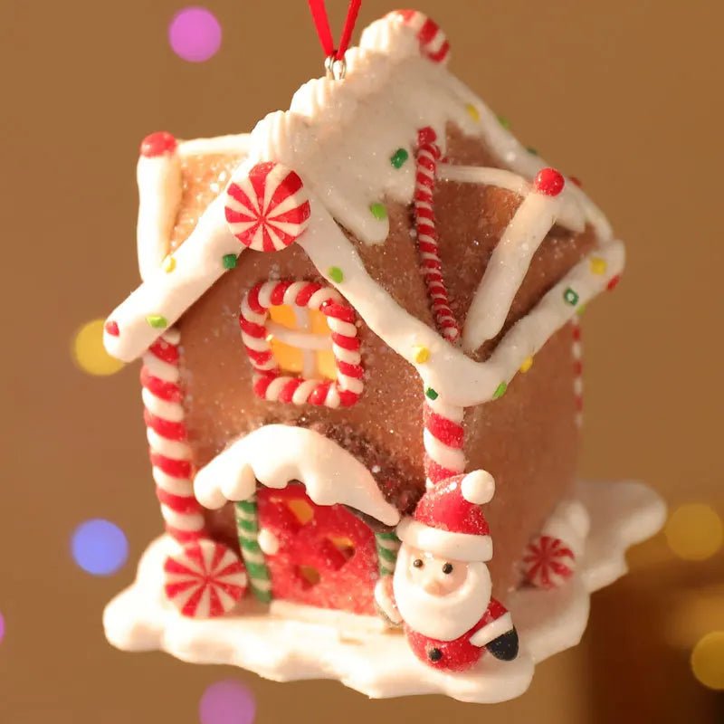 Christmas Theme LED Pendant Snowman Gingerbread Santa Claus Light House Soft Pottery Hanging Tree Home New Year Party Decoration - drollido