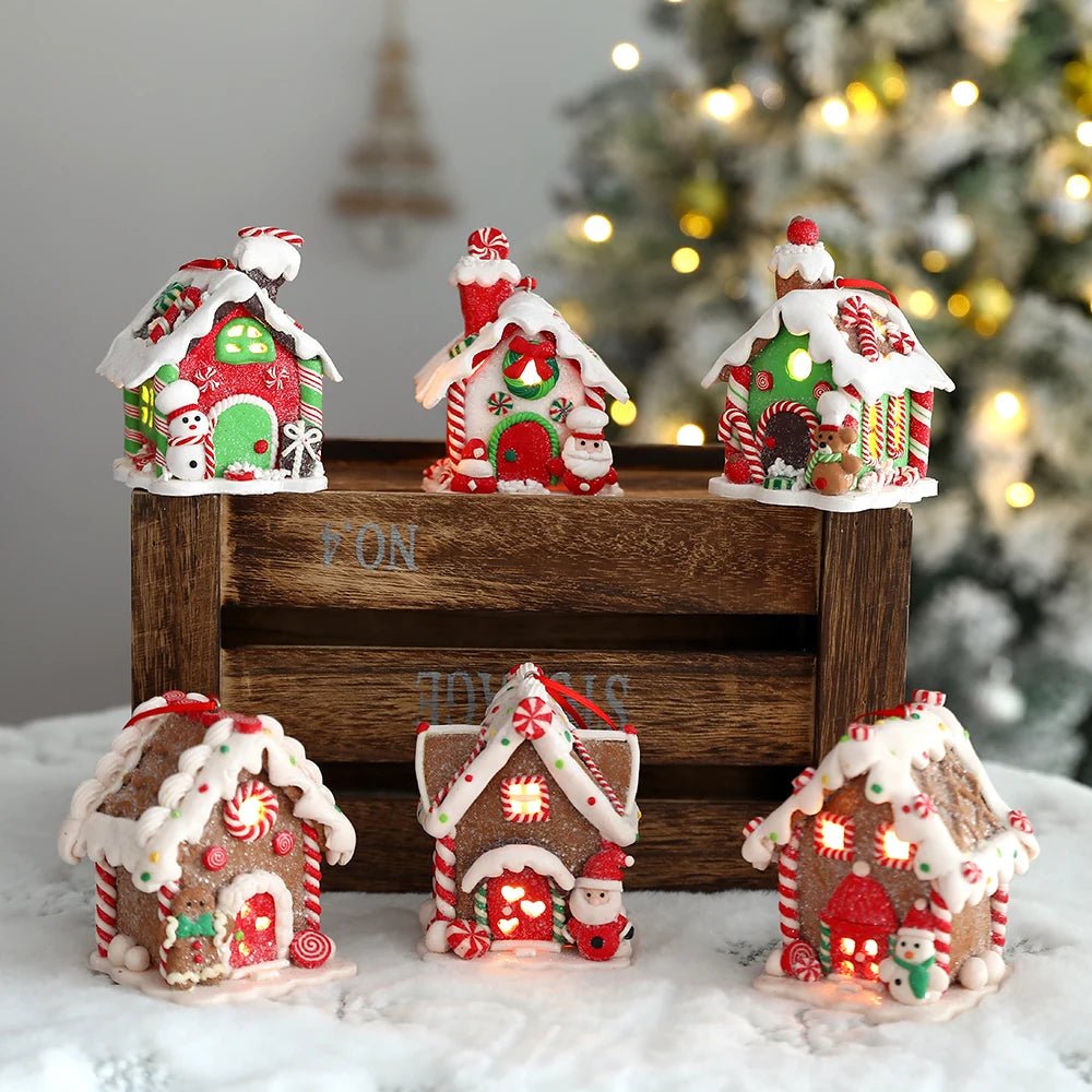 Christmas Theme LED Pendant Snowman Gingerbread Santa Claus Light House Soft Pottery Hanging Tree Home New Year Party Decoration - drollido