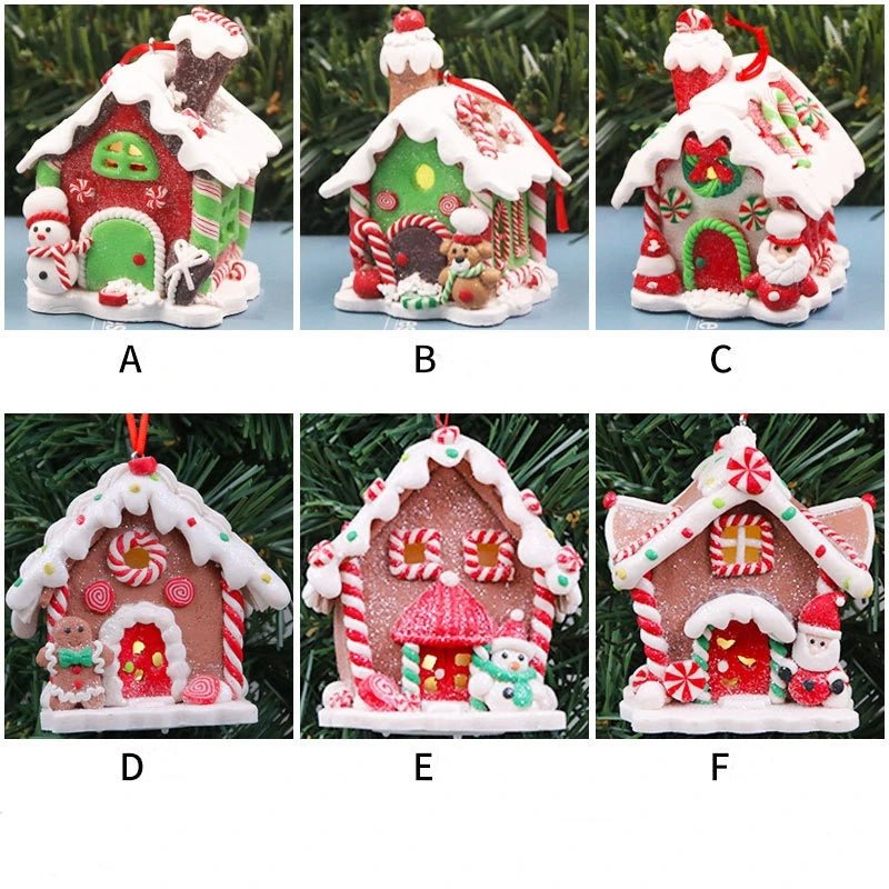 Christmas Theme LED Pendant Snowman Gingerbread Santa Claus Light House Soft Pottery Hanging Tree Home New Year Party Decoration - drollido