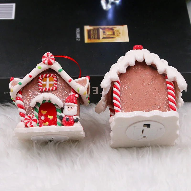 Christmas Theme LED Pendant Snowman Gingerbread Santa Claus Light House Soft Pottery Hanging Tree Home New Year Party Decoration - drollido