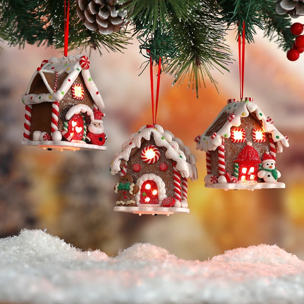 Christmas Theme LED Pendant Snowman Gingerbread Santa Claus Light House Soft Pottery Hanging Tree Home New Year Party Decoration - drollido