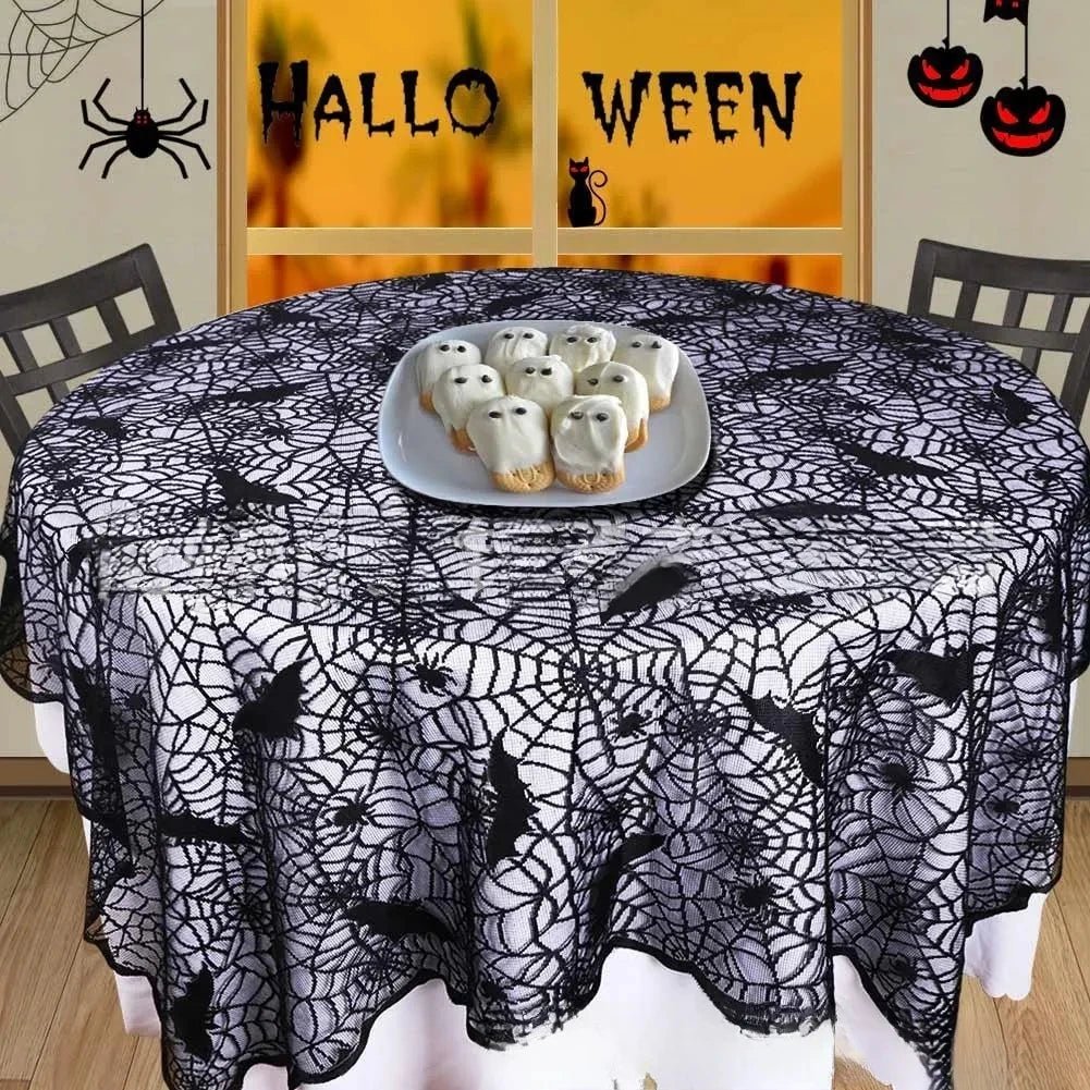 Creative Black Lace Tablecloth, Halloween Tablecloth, Spider Web Fabric, Fireplace Scarf, Household Items, Home Decor - drollido