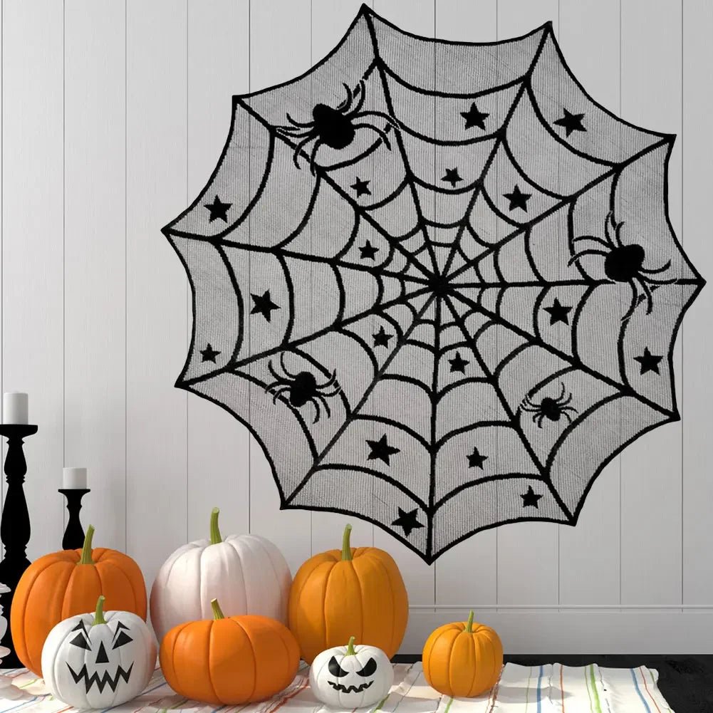 Creative Black Lace Tablecloth, Halloween Tablecloth, Spider Web Fabric, Fireplace Scarf, Household Items, Home Decor - drollido