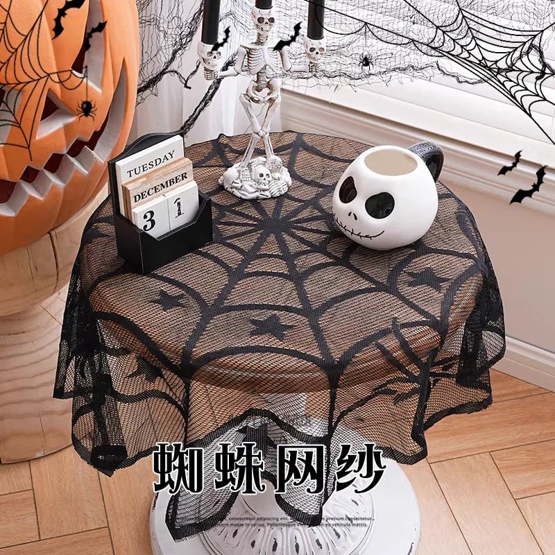 Creative Black Lace Tablecloth, Halloween Tablecloth, Spider Web Fabric, Fireplace Scarf, Household Items, Home Decor - drollido