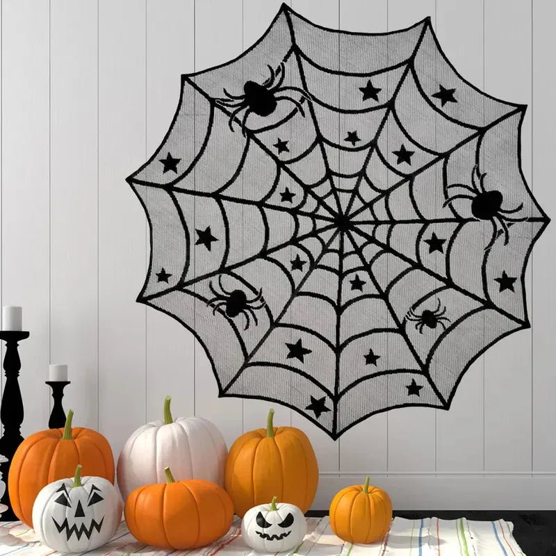 Creative Black Lace Tablecloth, Halloween Tablecloth, Spider Web Fabric, Fireplace Scarf, Household Items, Home Decor - drollido