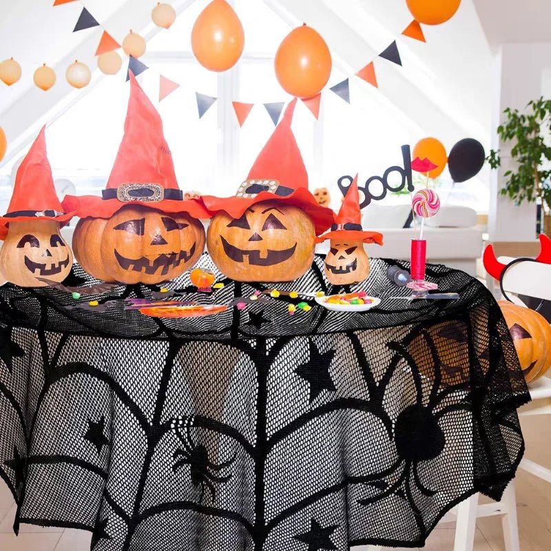 Creative Black Lace Tablecloth, Halloween Tablecloth, Spider Web Fabric, Fireplace Scarf, Household Items, Home Decor - drollido