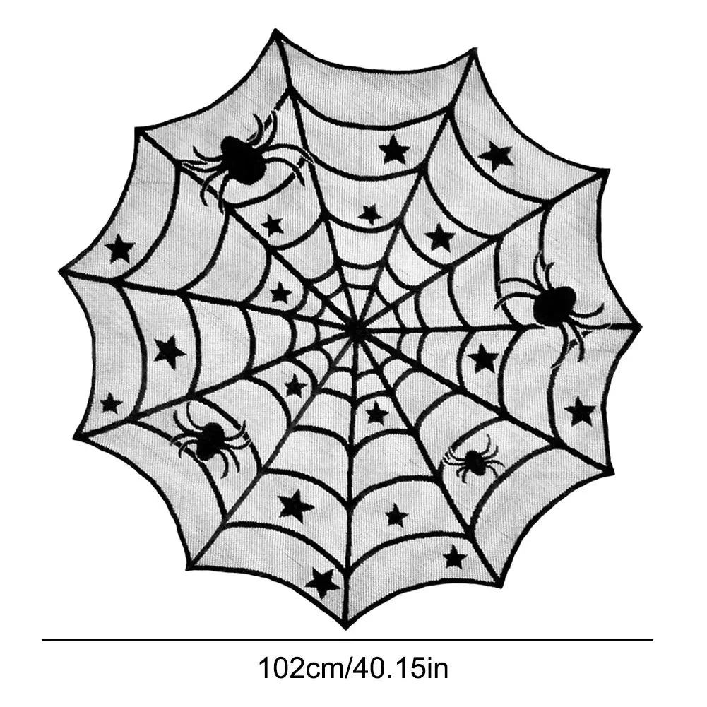 Creative Black Lace Tablecloth, Halloween Tablecloth, Spider Web Fabric, Fireplace Scarf, Household Items, Home Decor - drollido