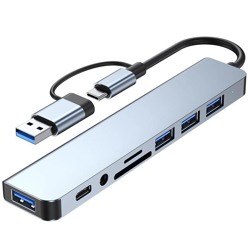 Docking station HUB USB + tipo C 8 in 2 con adattatore jack audio da 3,5 mm Lettore di schede Micro SD Convertitore disco per telefono tablet portatile - drollido