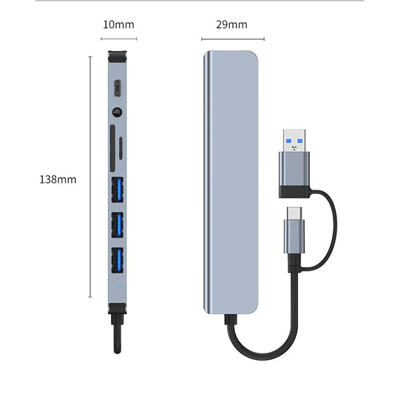 Docking station HUB USB + tipo C 8 in 2 con adattatore jack audio da 3,5 mm Lettore di schede Micro SD Convertitore disco per telefono tablet portatile - drollido