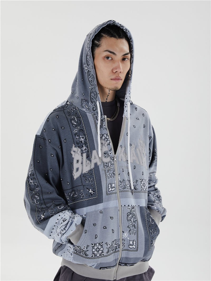 Full Zip Cashew Flowers Pink Hooded Sweatshirts Hoodies Men/women Harajuku Casual Patchwork Hoodie Hip Hop Cotton Tops