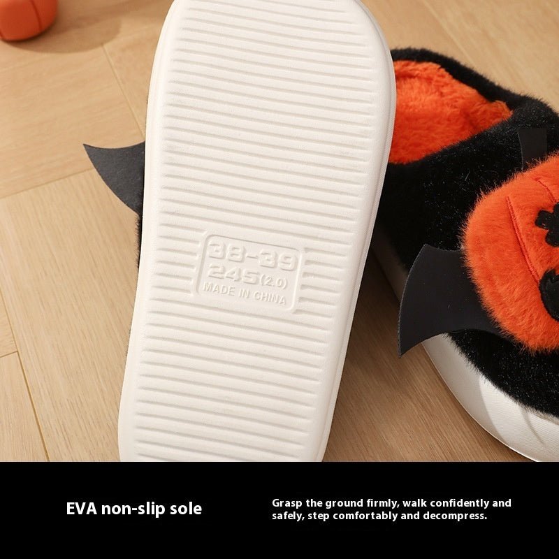 Halloween Cartoon Funny Pumpkin Slippers With Small Wings Design Indoor Non - slip Bedroom Floor Cotton Slipper Winter House Shoes Couple - drollido