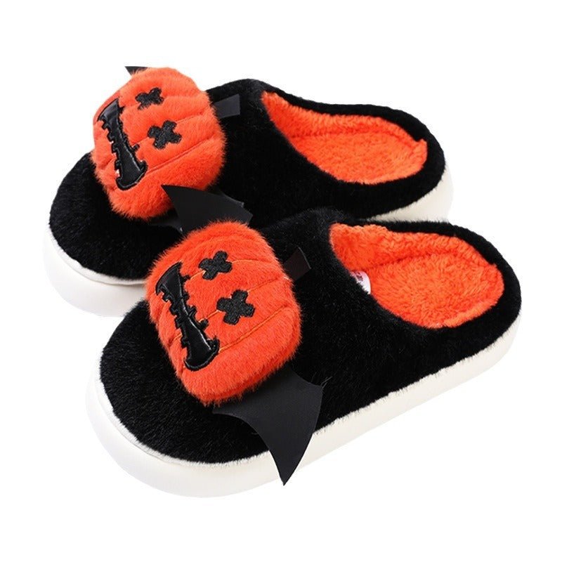 Halloween Cartoon Funny Pumpkin Slippers With Small Wings Design Indoor Non - slip Bedroom Floor Cotton Slipper Winter House Shoes Couple - drollido