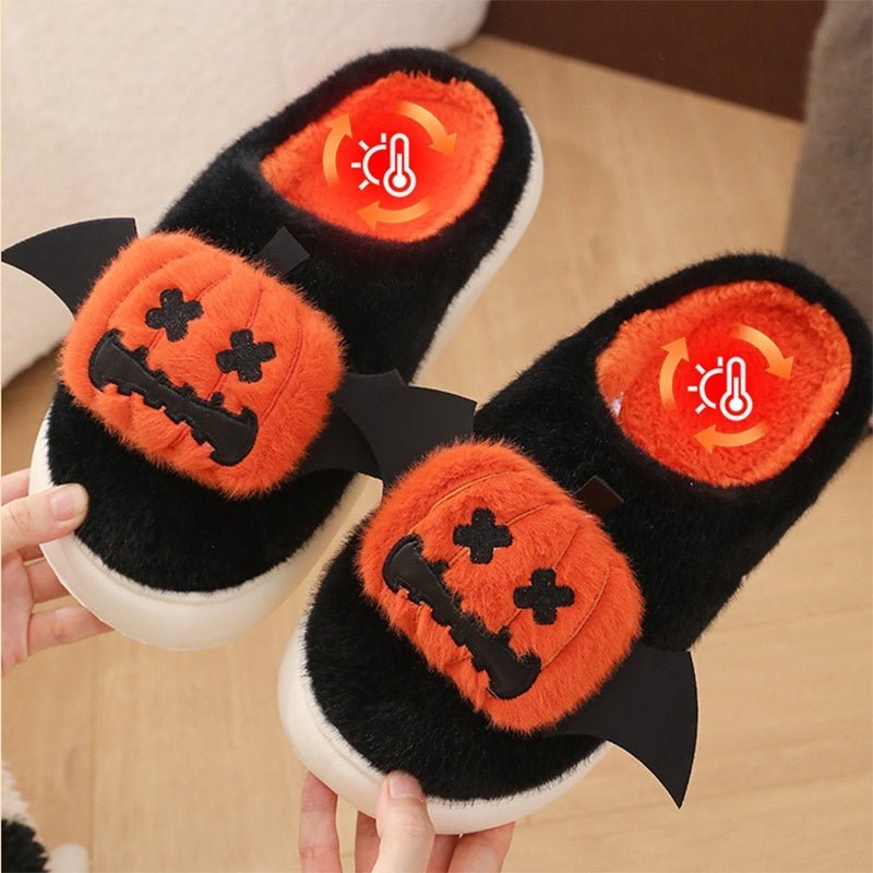 Halloween Cartoon Funny Pumpkin Slippers With Small Wings Design Indoor Non - slip Bedroom Floor Cotton Slipper Winter House Shoes Couple - drollido