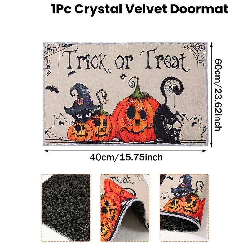 Halloween Crystal Velvet Doormat Halloween Theme Party Decoration Kids Favor Pumpkin Ghost Doormat Trick or Treat Party Supplies - drollido