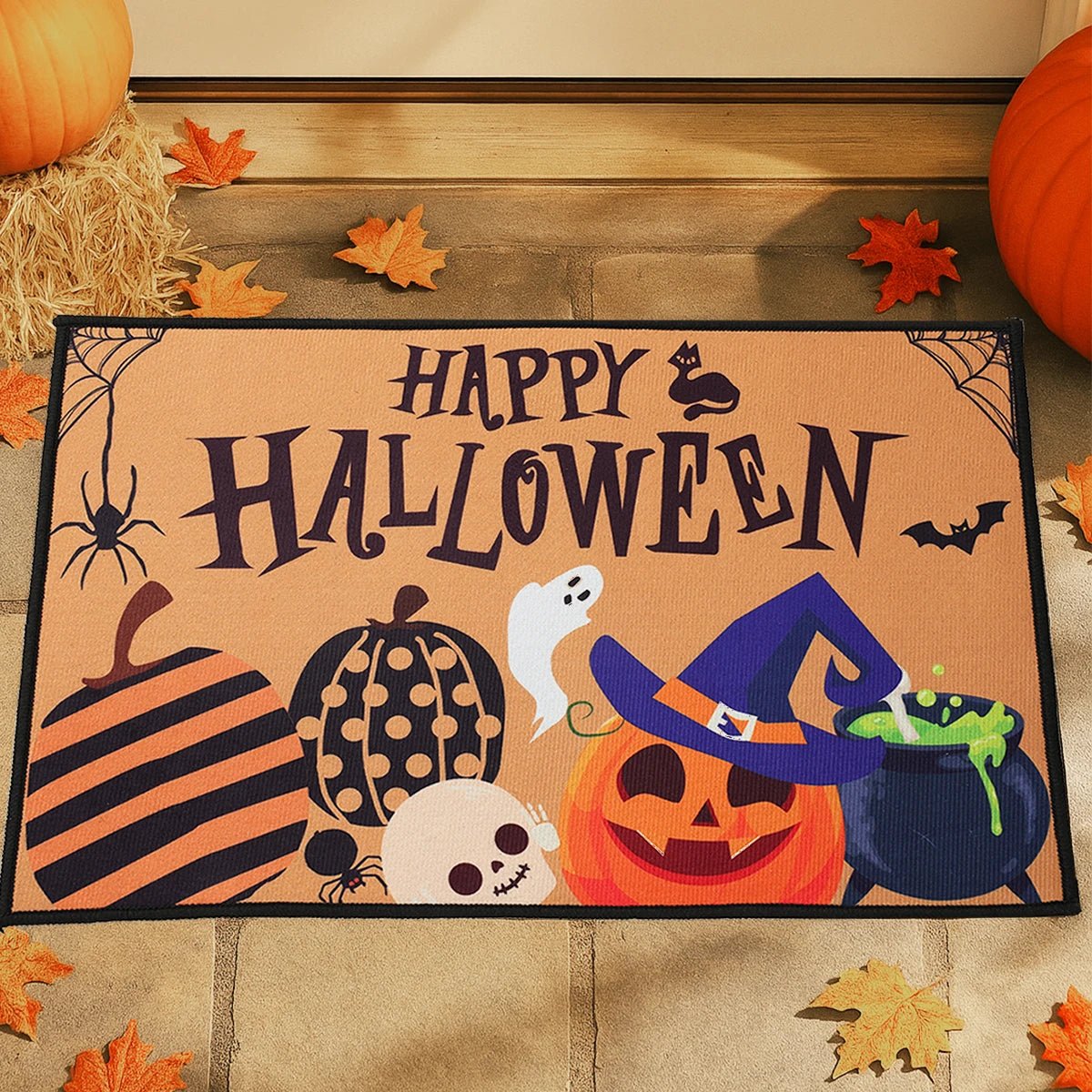 Halloween Crystal Velvet Doormat Halloween Theme Party Decoration Kids Favor Pumpkin Ghost Doormat Trick or Treat Party Supplies - drollido