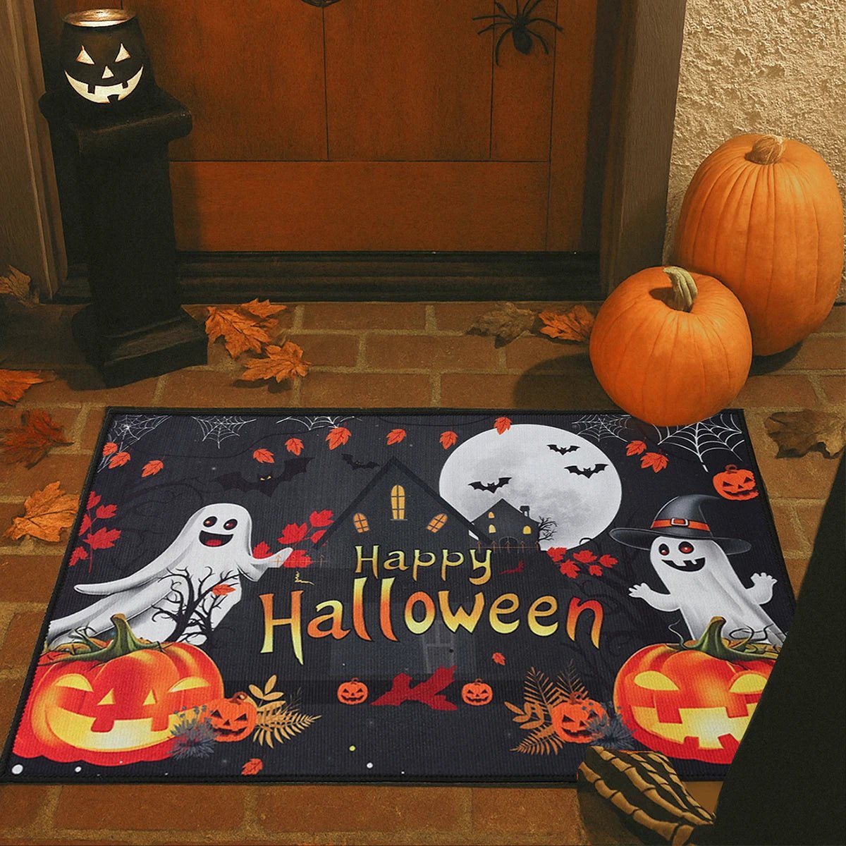 Halloween Crystal Velvet Doormat Halloween Theme Party Decoration Kids Favor Pumpkin Ghost Doormat Trick or Treat Party Supplies - drollido