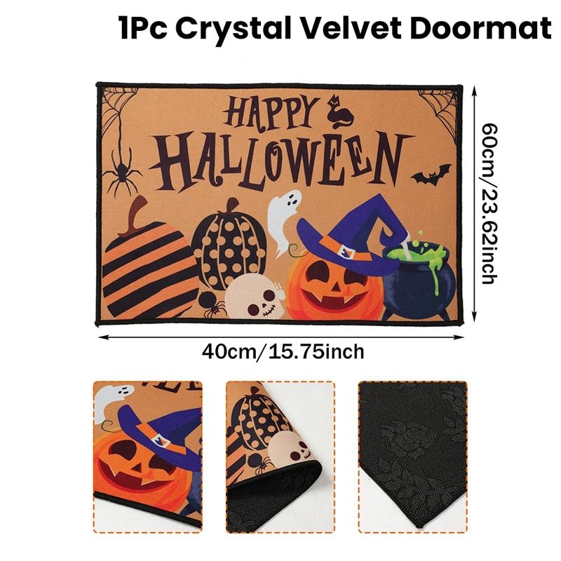 Halloween Crystal Velvet Doormat Halloween Theme Party Decoration Kids Favor Pumpkin Ghost Doormat Trick or Treat Party Supplies - drollido