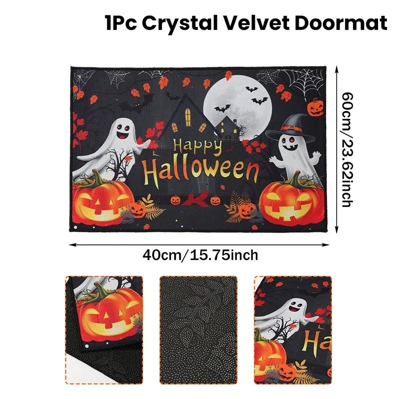 Halloween Crystal Velvet Doormat Halloween Theme Party Decoration Kids Favor Pumpkin Ghost Doormat Trick or Treat Party Supplies - drollido