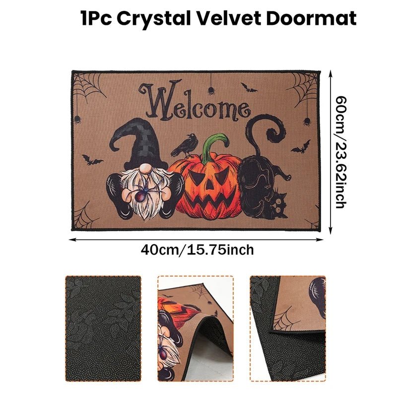 Halloween Crystal Velvet Doormat Halloween Theme Party Decoration Kids Favor Pumpkin Ghost Doormat Trick or Treat Party Supplies - drollido