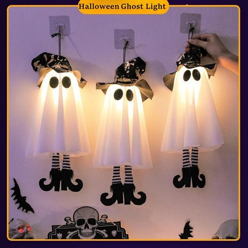 Halloween Ghost Hanging Decorations Ghost Witches With Hats Scary Haunted House Props Halloween Lamp Outdoor Lighted Ornaments - drollido