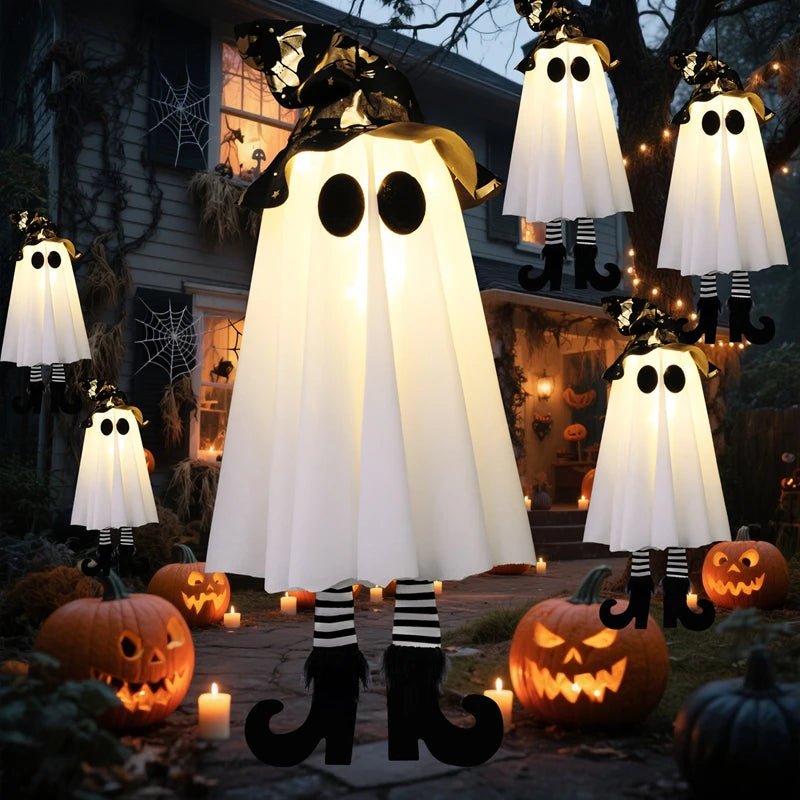 Halloween Ghost Hanging Decorations Ghost Witches With Hats Scary Haunted House Props Halloween Lamp Outdoor Lighted Ornaments - drollido