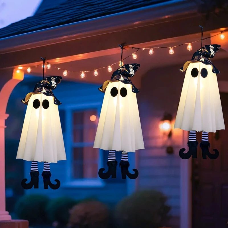 Halloween Ghost Hanging Decorations Ghost Witches With Hats Scary Haunted House Props Halloween Lamp Outdoor Lighted Ornaments - drollido