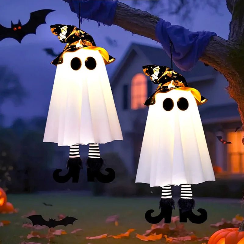 Halloween Ghost Hanging Decorations Ghost Witches With Hats Scary Haunted House Props Halloween Lamp Outdoor Lighted Ornaments - drollido