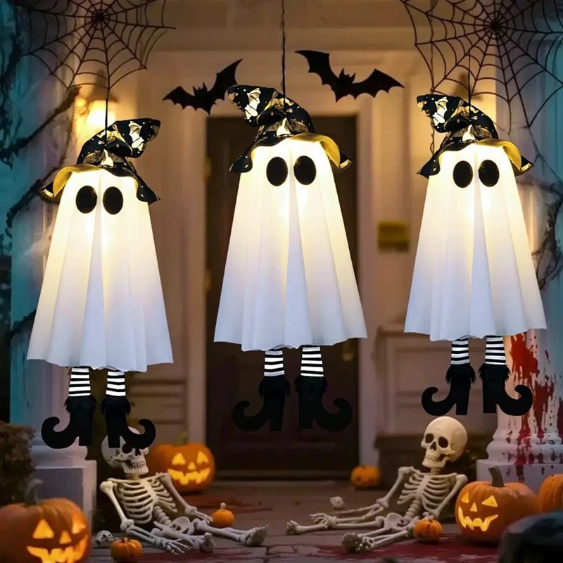 Halloween Ghost Hanging Decorations Ghost Witches With Hats Scary Haunted House Props Halloween Lamp Outdoor Lighted Ornaments - drollido