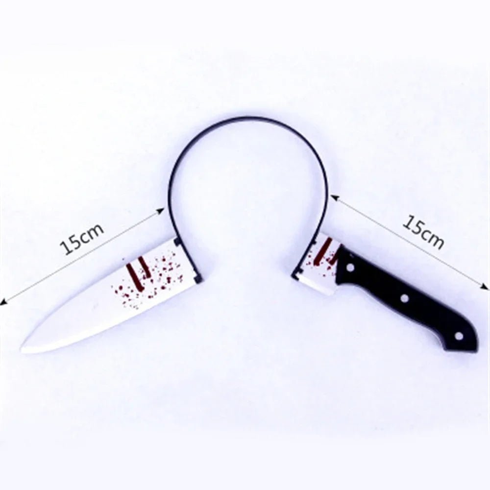 Halloween Horror Props Blood Fake Ax Saws Knife Headband for Halloween Party Masquerade Mischief Props Decoration Supplies - drollido