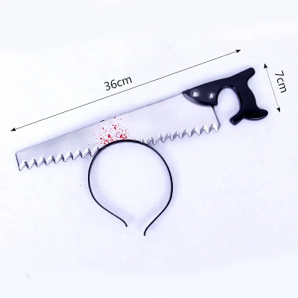 Halloween Horror Props Blood Fake Ax Saws Knife Headband for Halloween Party Masquerade Mischief Props Decoration Supplies - drollido