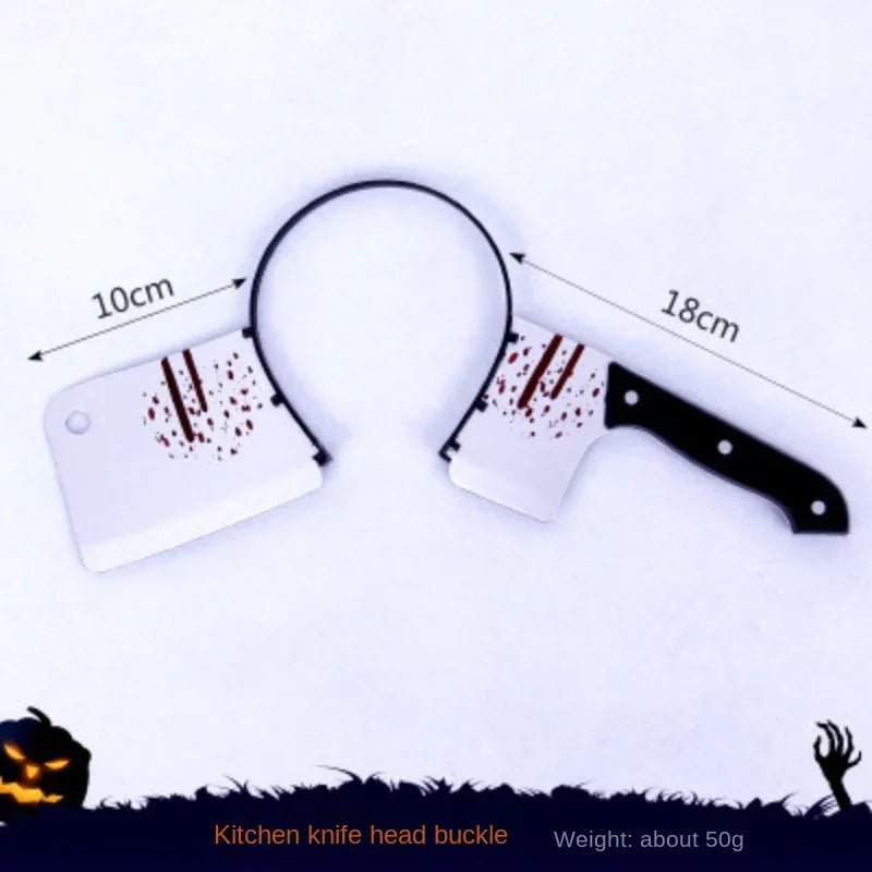 Halloween Horror Props Blood Fake Ax Saws Knife Headband for Halloween Party Masquerade Mischief Props Decoration Supplies - drollido