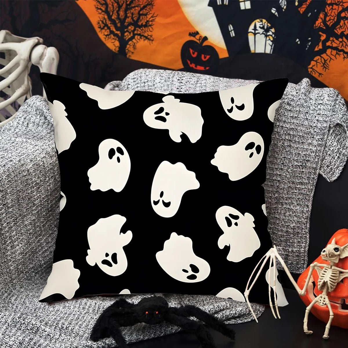Halloween Linen Cushion Cover Trick or Treat Theme Pillowcase Cartoon Pumpkin Ghost Pillow Cover Halloween Party Decoration 2025 - drollido