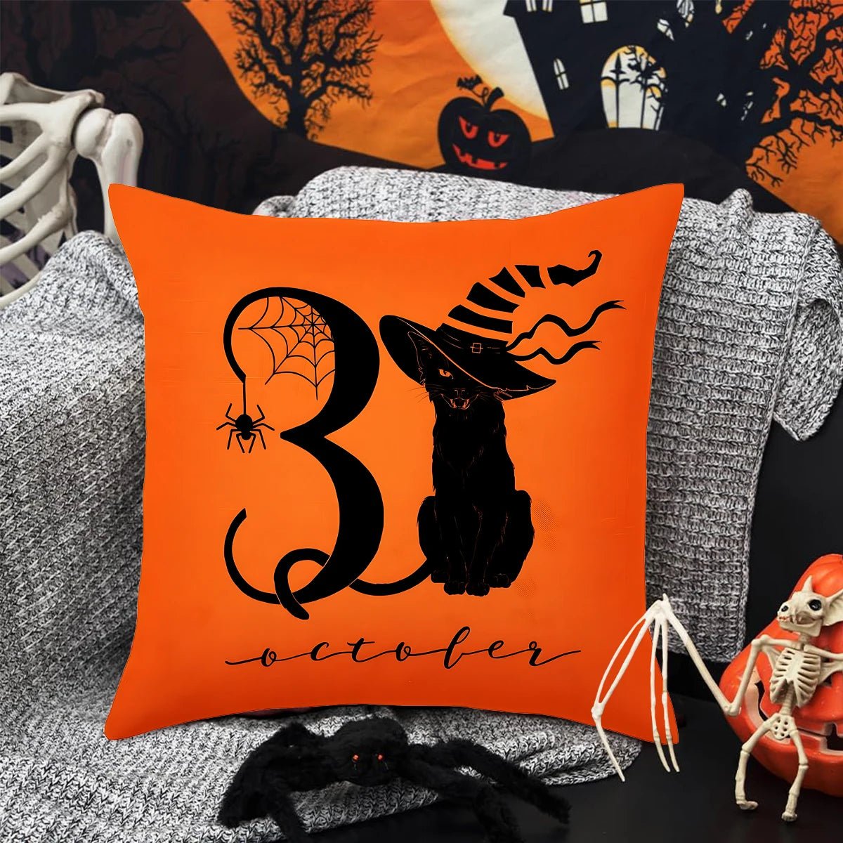 Halloween Linen Cushion Cover Trick or Treat Theme Pillowcase Cartoon Pumpkin Ghost Pillow Cover Halloween Party Decoration 2025 - drollido
