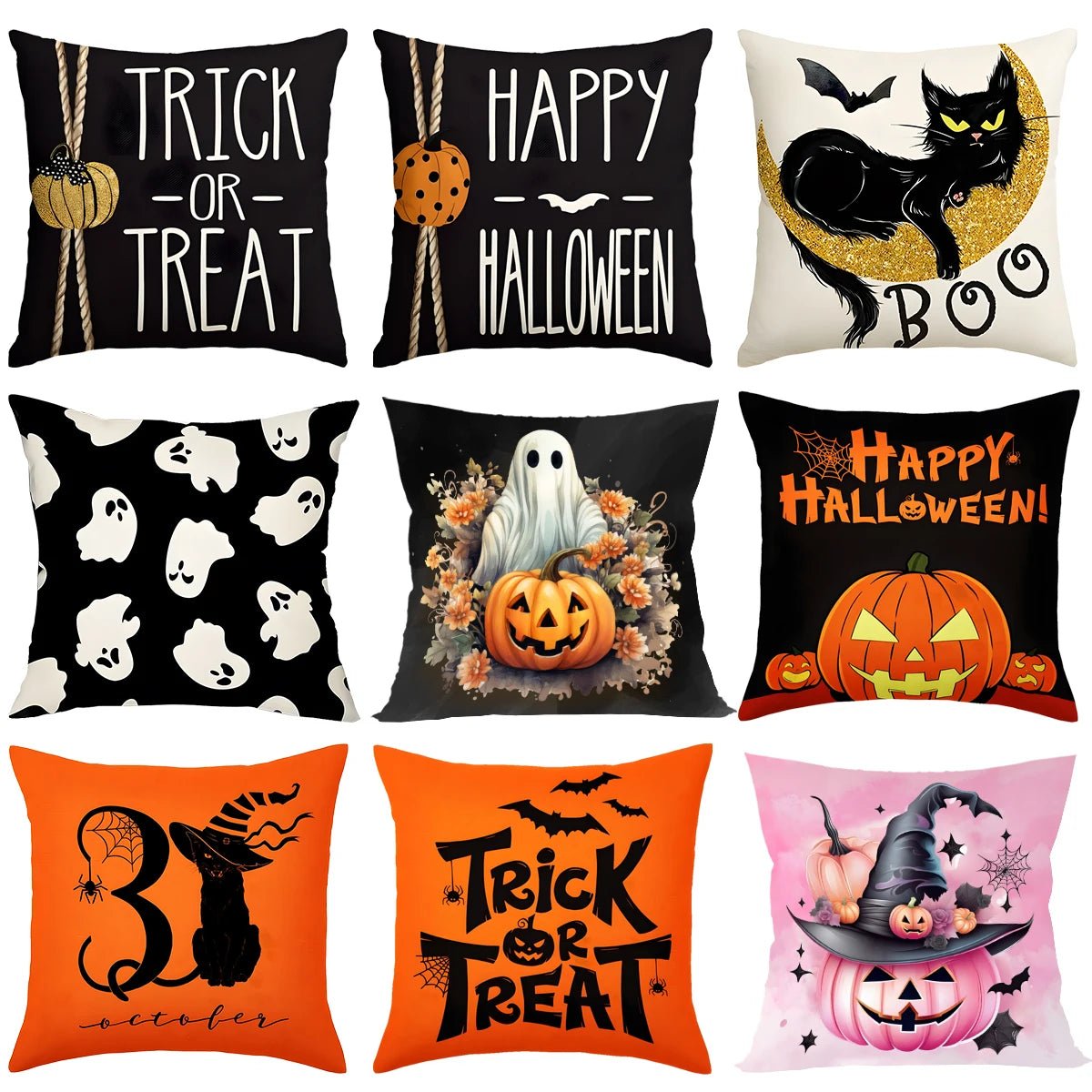 Halloween Linen Cushion Cover Trick or Treat Theme Pillowcase Cartoon Pumpkin Ghost Pillow Cover Halloween Party Decoration 2025 - drollido