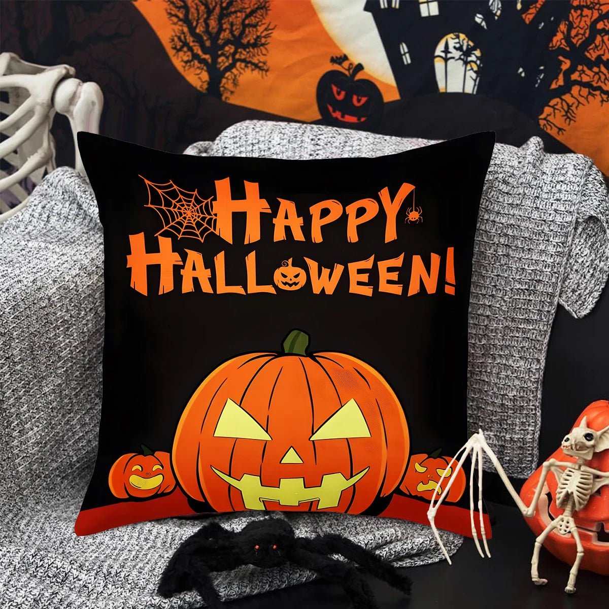 Halloween Linen Cushion Cover Trick or Treat Theme Pillowcase Cartoon Pumpkin Ghost Pillow Cover Halloween Party Decoration 2025 - drollido